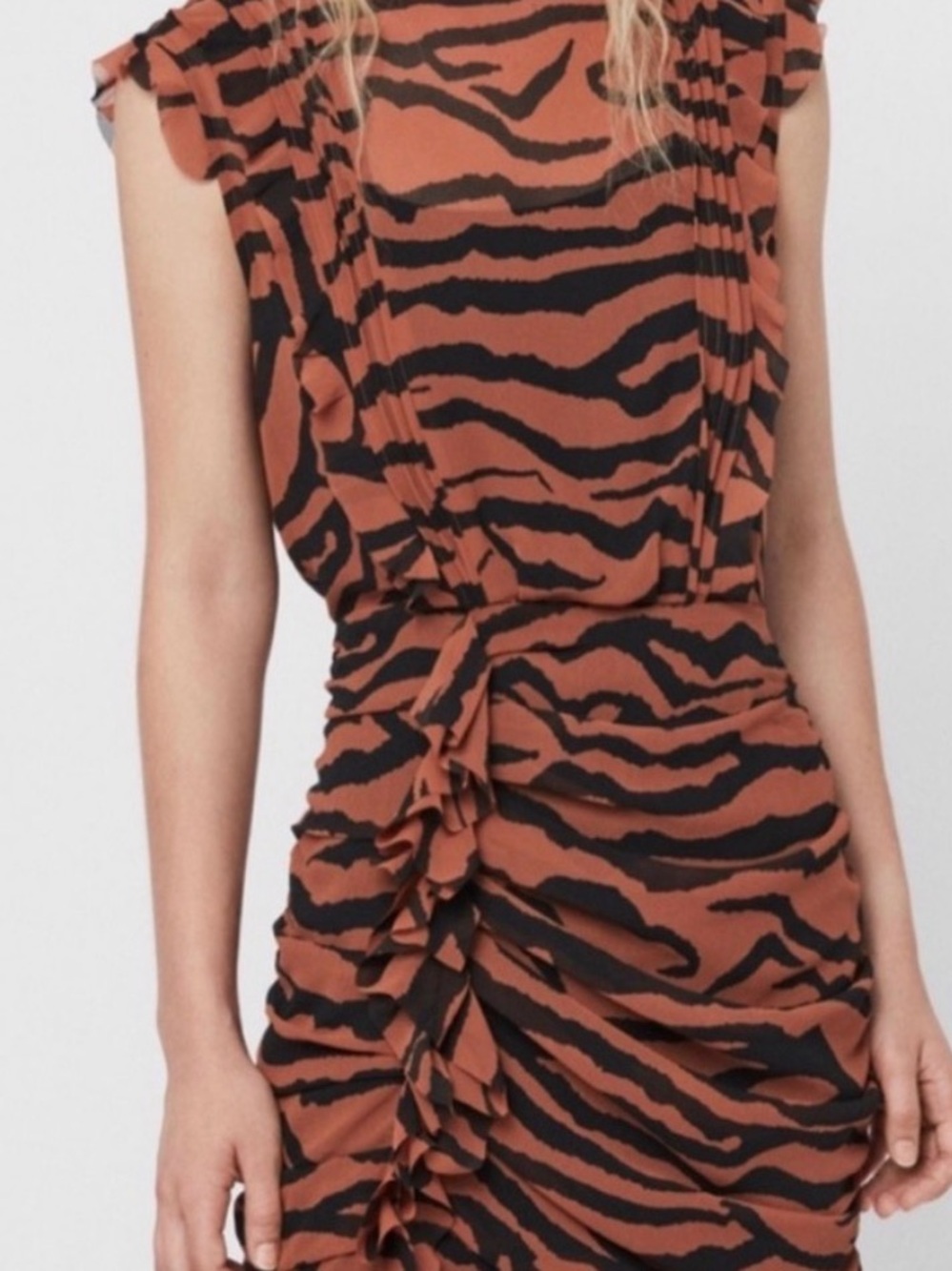 All Saint Hali Zephyr Mini Dress Toffee Brown/Black Size 00